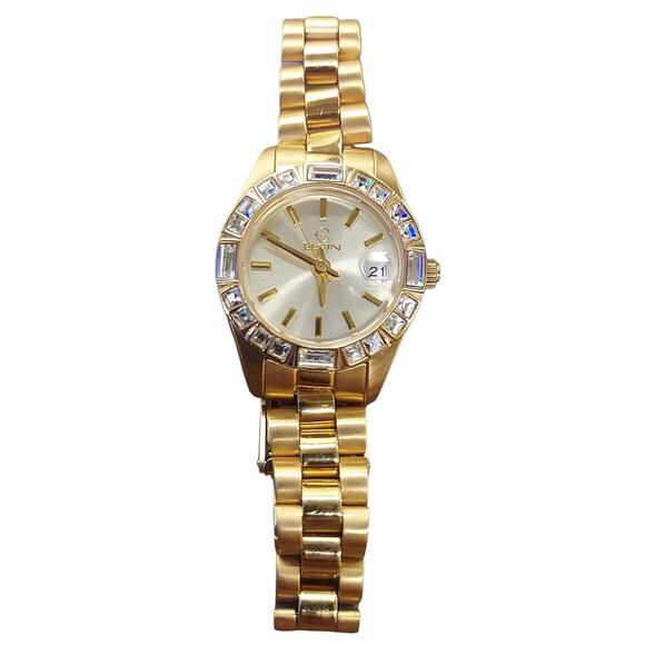 Vintage Elgin gold-tone quartz watch for women with a crystal-accented bezel and - Picture 3 of 6